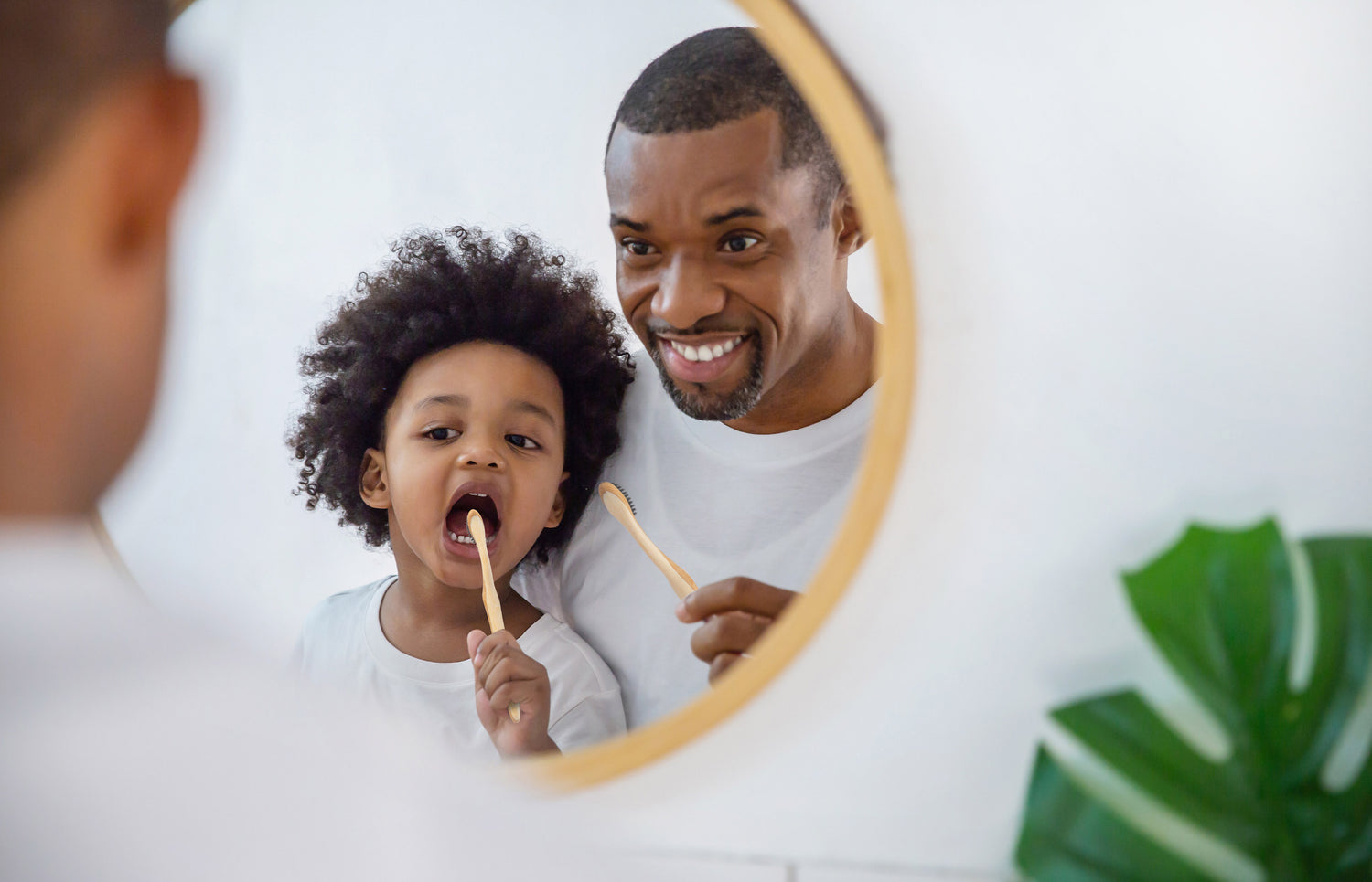 father and son brushing teeth with ToothBrush Zeropolitan